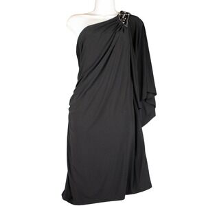 R M Richards Womens 14 One-Shoulder Draped Dress‎ Black Jewel Cocktail Party LBD